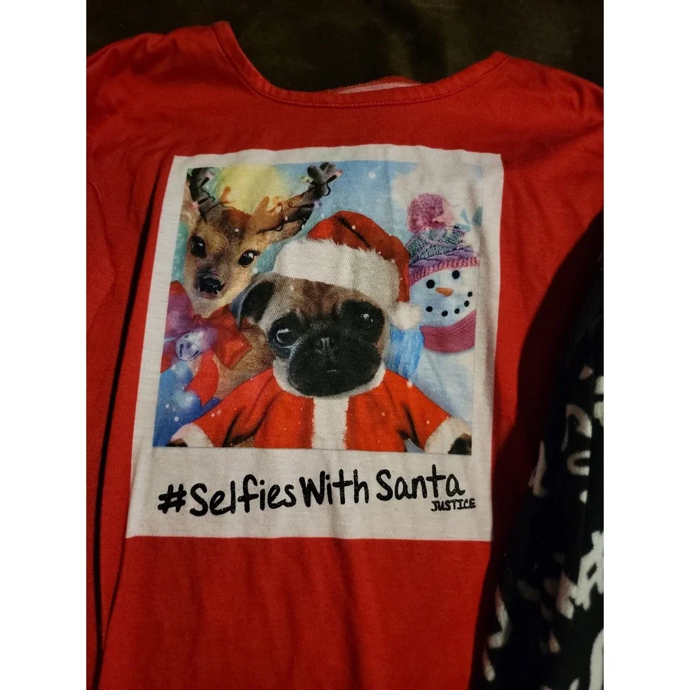 Justice selfies with‎ santa reindeer pug snowman pajamas size 8
